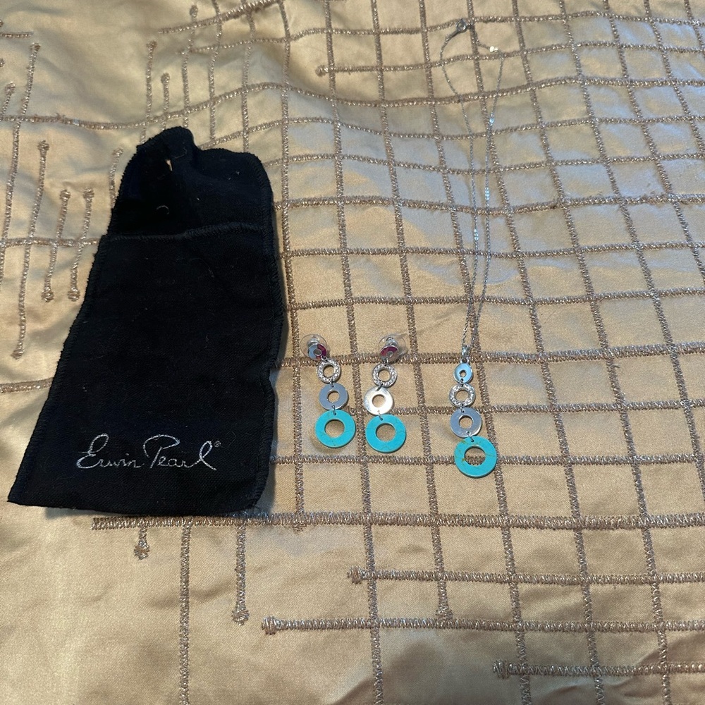 Tourquise, silver pavée Erwin Pearl necklace & earrings set